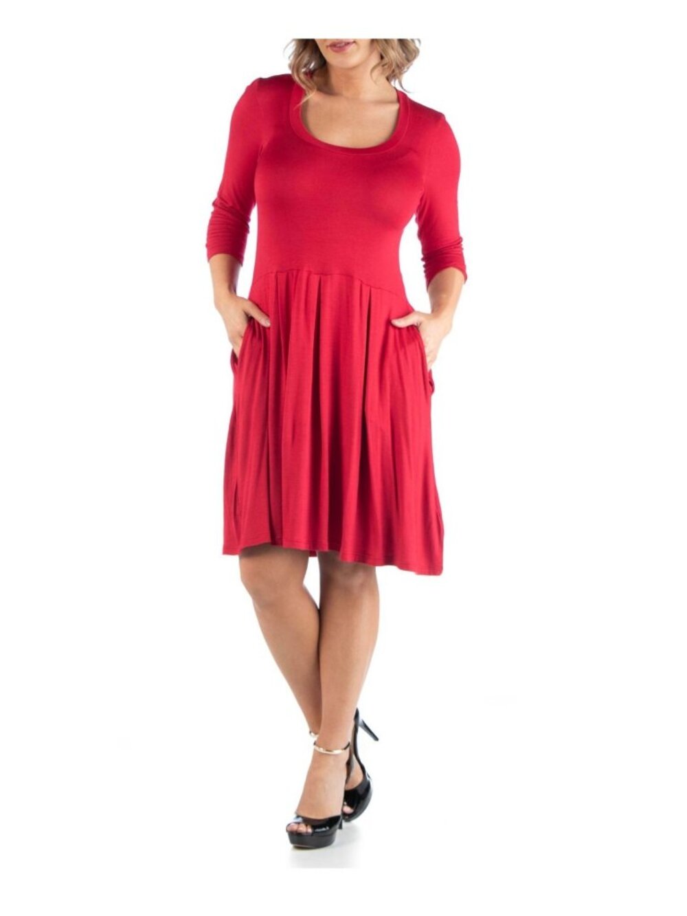24seven Comfort Apparel Women's Plus Size 1X A-line Fit and Flare Dress Red $65